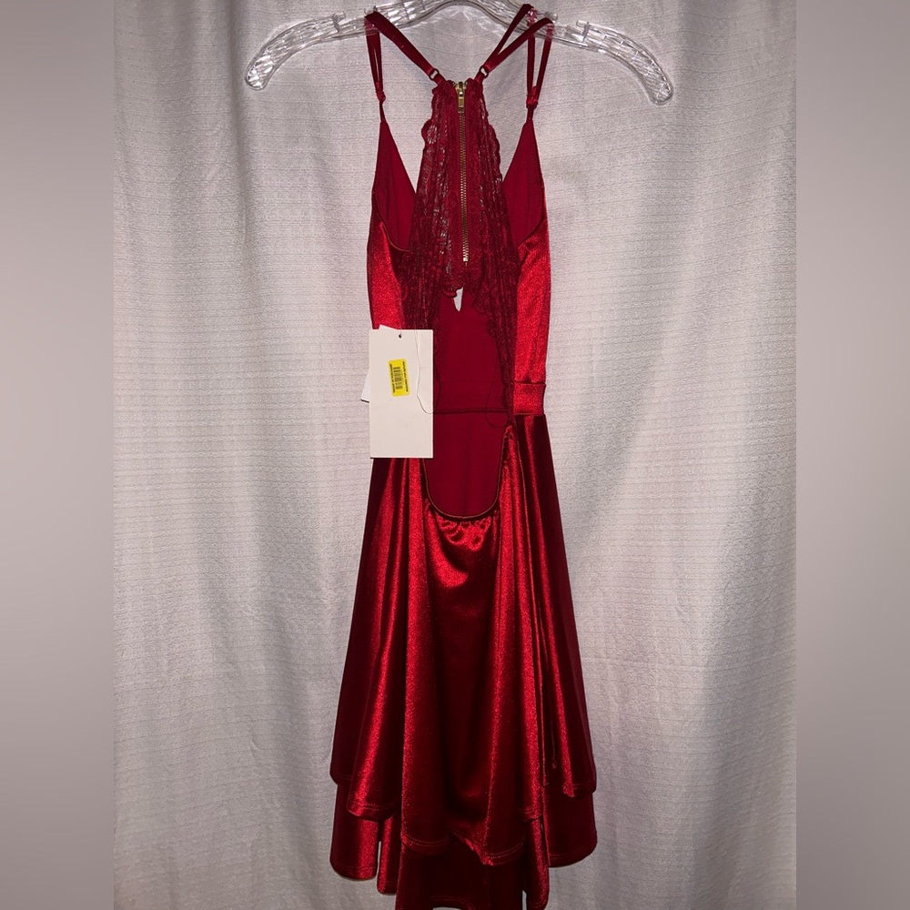 Silk Red Cocktail Dress with Lace Back. Honey and Rosie XS - Picture 3 of 5